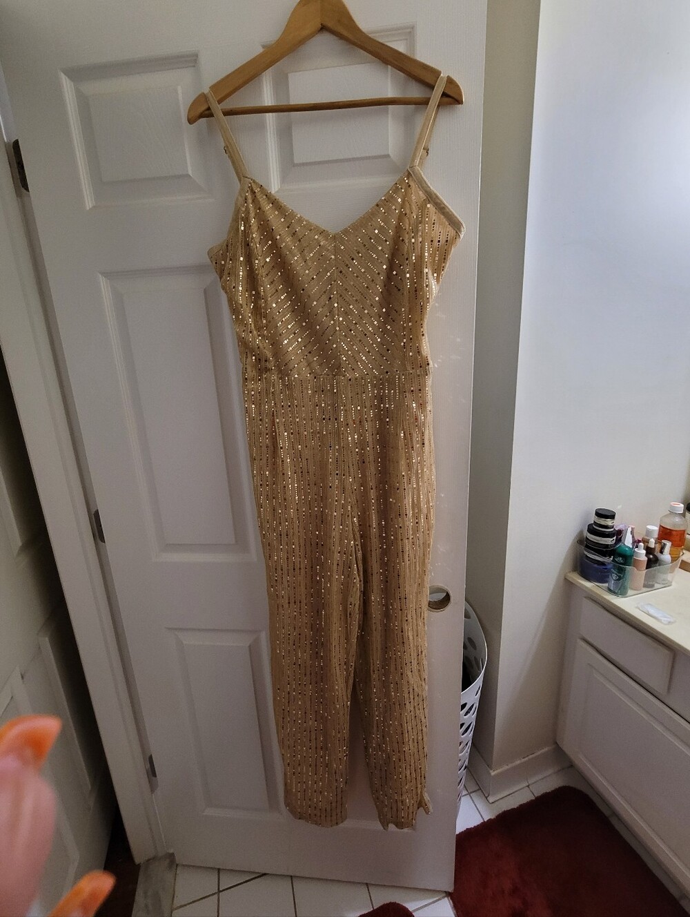 Warm Gold Sequin Strap Jumpsuit